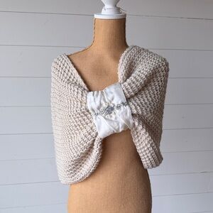 Chic Cream Knit Shrug with Embellished Detail